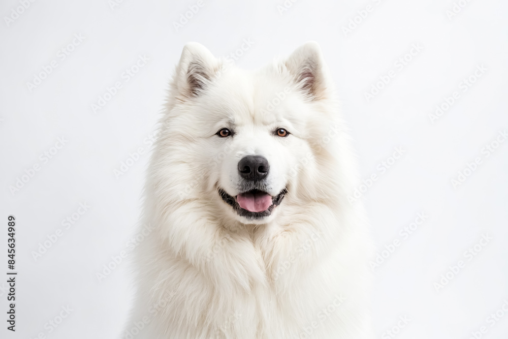 Happy White Samoyed Dog Portrait
