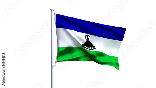 Waving flag of lesotho isolated on white background. photo