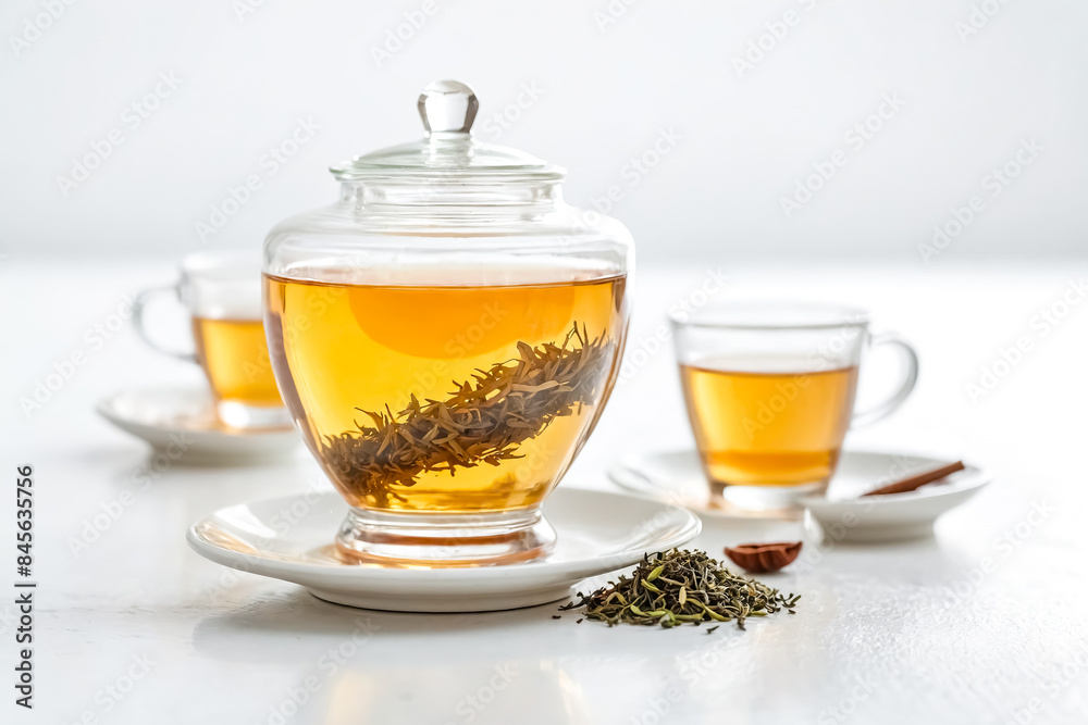 Glass Teapot and Cups with Loose Leaf Tea Glass Teapot and Cups with Loose Leaf Tea