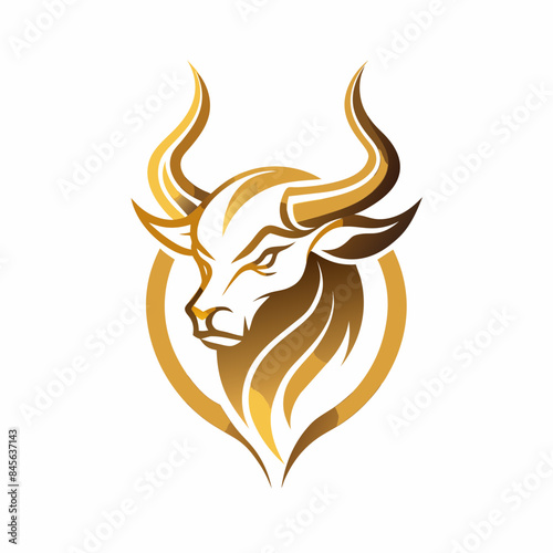 Unique regal golden Bull  face view  business Logo icon Vector