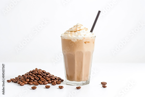 Iced Coffee with Whipped Cream and Coffee Beans photo