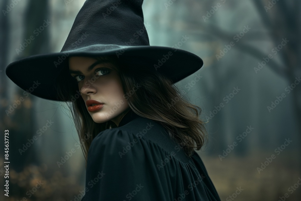 Enigmatic Witch in Misty Forest - Mysterious, Magical Portrait, WitchHalloween Horror Concept Enigmatic Witch in Misty Forest - Mysterious, Magical Portrait, WitchHalloween Horror Concept