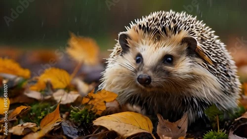 Hedgehog in the autumn forest photo