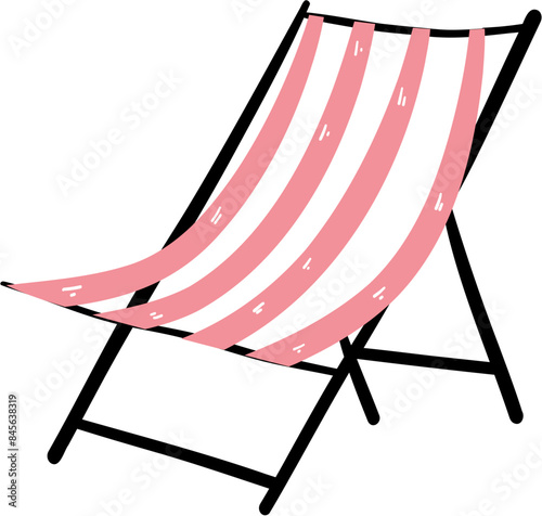 Summer beach. Hand drawn set simple icons with summer elements. Vector Illustration. Line art doodle style isolated on white background chaise longue 
