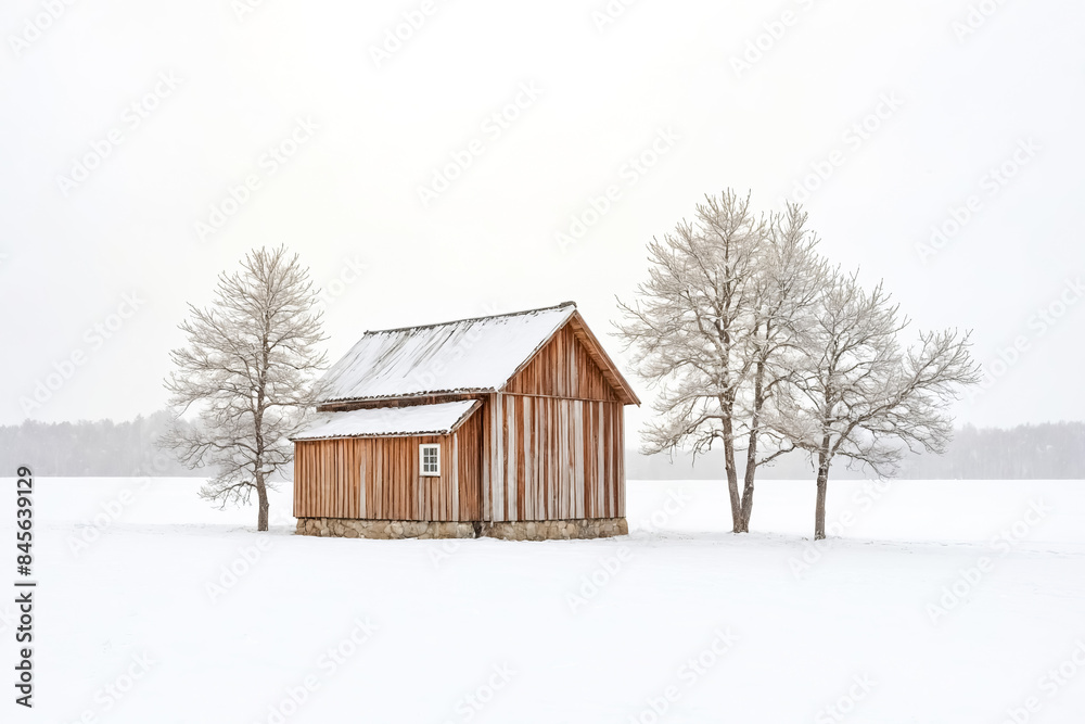 Wooden Cabin in a Snowy Landscape Wooden Cabin in a Snowy Landscape