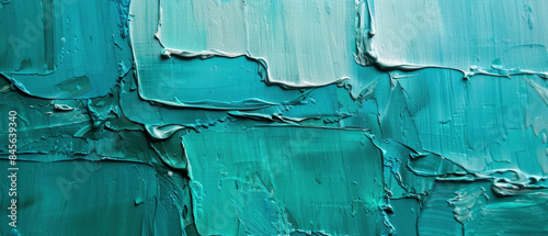 Closeup of abstract rough turquoise art painting texture illustration, with oil or acrylic brushstroke, pallet knife paint on canvas background