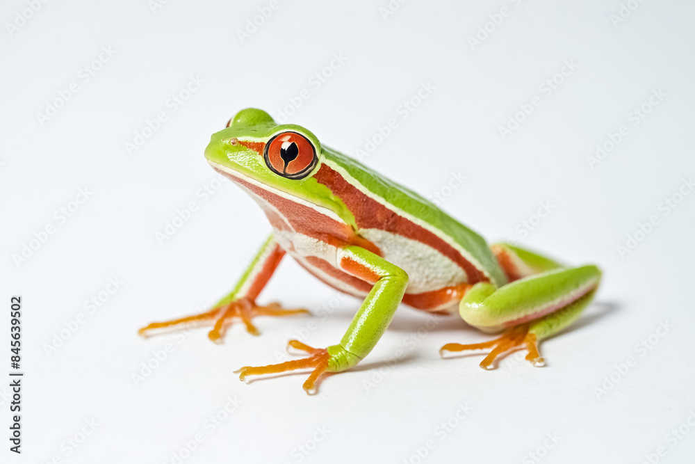 Naklejka premium Green and Red Frog on White Background