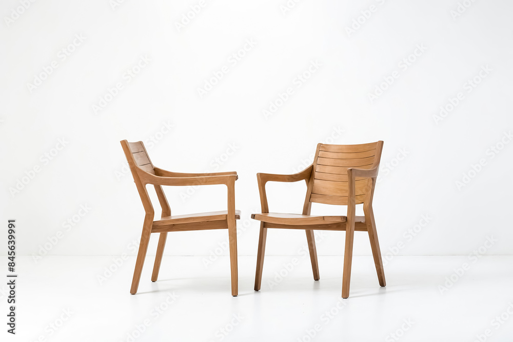 Fototapeta premium Two Wooden Chairs in a Minimalist Interior