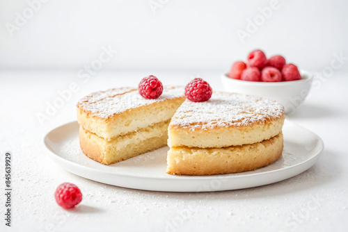 Delicious Sponge Cake with Cream and Raspberries