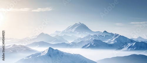 Serene mountain landscape with a clear sky  minimalistic shapes with space for text