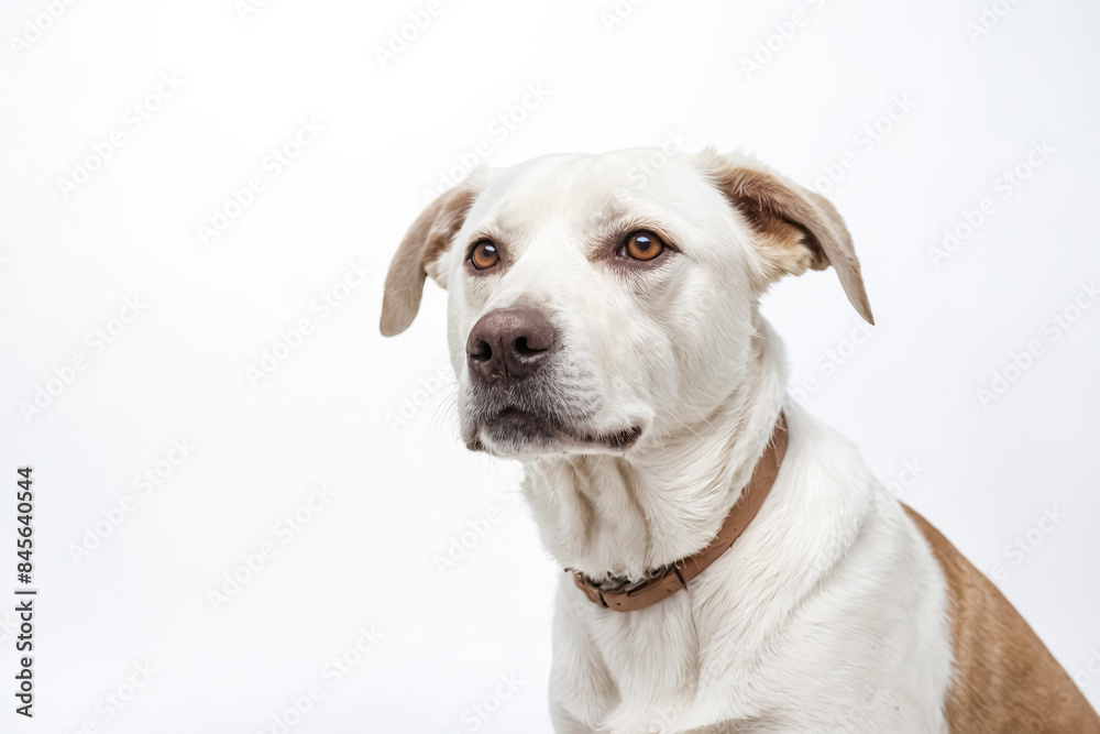 White Dog With Brown Patches Looks Up and To the Left White Dog With Brown Patches Looks Up and To the Left
