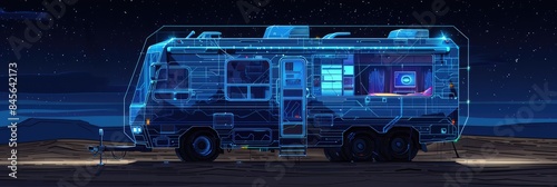 Digital illustration of an electric motorhome. Modern camper van