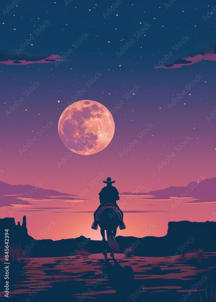 Silhouette of Cowboy Riding Towards Sunset Silhouette of Cowboy Riding Towards Sunset