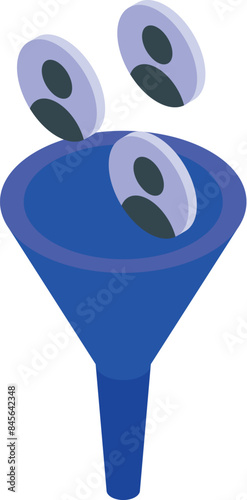 Blue sales funnel is filtering customer avatars, showing the process of turning leads into paying customers