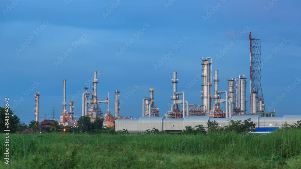Oil refinery factory day to night time lapse Oil refinery factory day to night time lapse