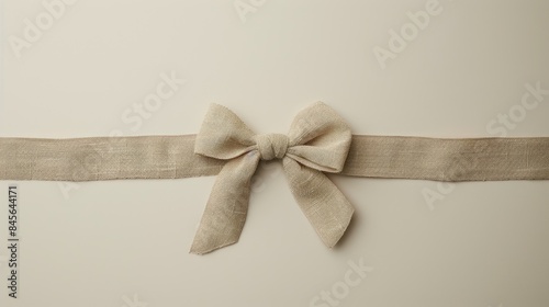 a twine bow atop a white background, seen from a top-down perspective, offering an ideal web banner with ample empty space in the right corner for customizable text.