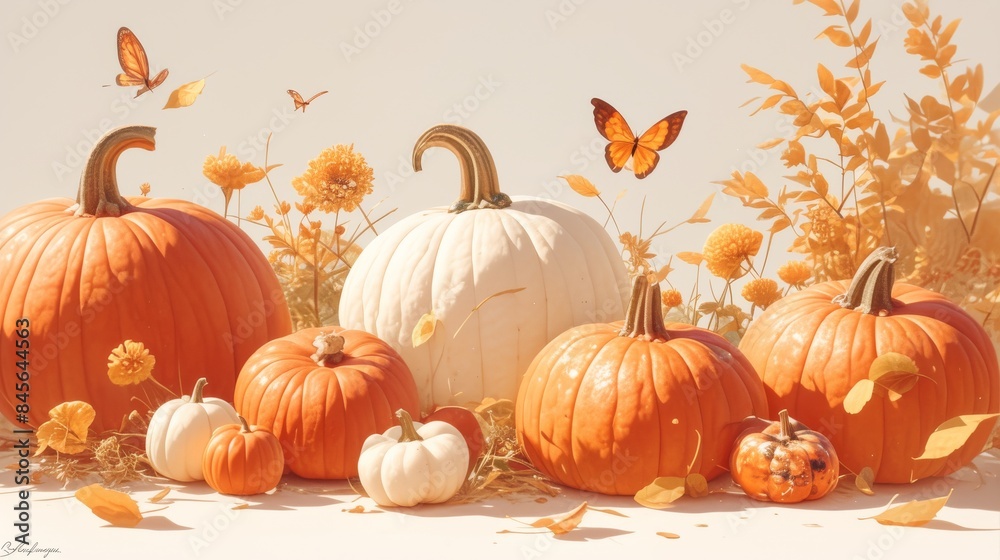 Pumpkins and flowers enjoying the fall colors Pumpkins and flowers enjoying the fall colors