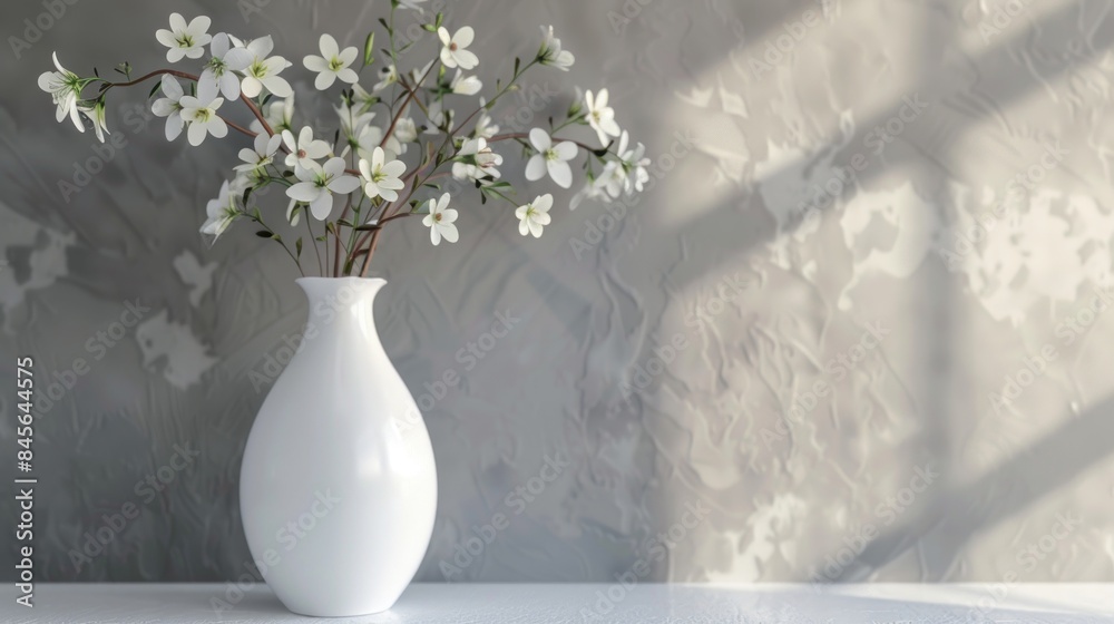 White flower vase decoration in home interior with wall background. AI generated image White flower vase decoration in home interior with wall background. AI generated image