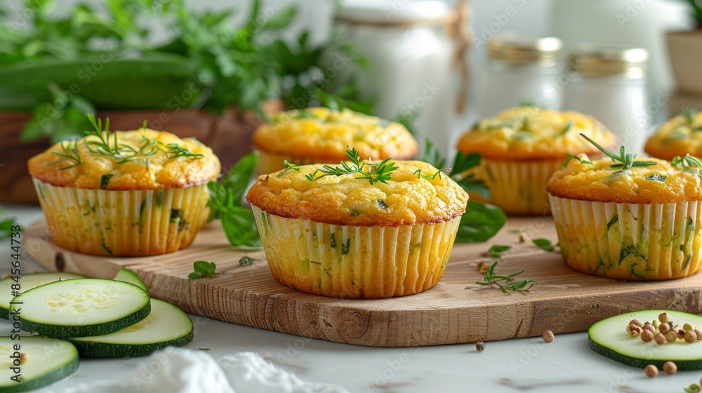A realistic image of zucchini muffins. In a white marble kitchen. Light and bright, A realistic image of zucchini muffins. In a white marble kitchen. Light and bright,