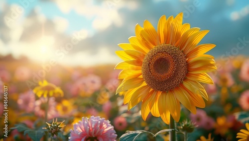 Beautiful sunflowers in a f...