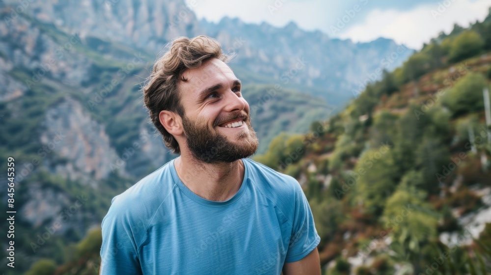Happy man, sweating, and motivation in nature fitness, training, and landscape. Fitness enthusiast, marathon trainer, and health goal-setter Happy man, sweating, and motivation in nature fitness, training, and landscape. Fitness enthusiast, marathon trainer, and health goal-setter