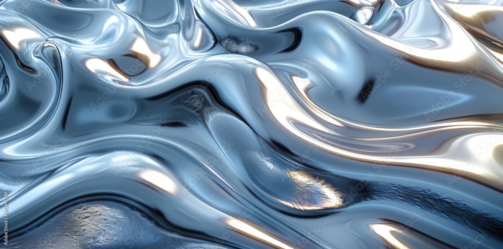 Obraz premium Flowing silver metallic surface with a fluid wavy pattern