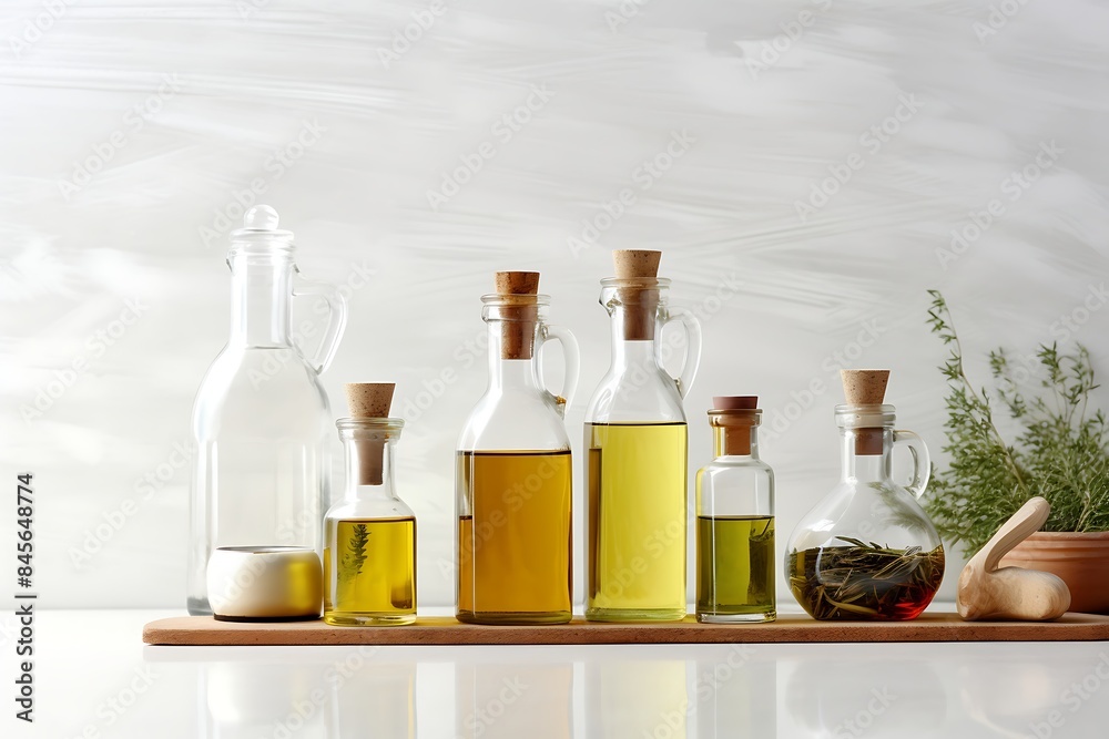 Group of bottles of oil and olives on a background Group of bottles of oil and olives on a background