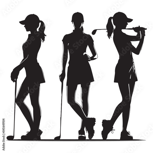 Silhouette set of golfer. Vector isolated illustration