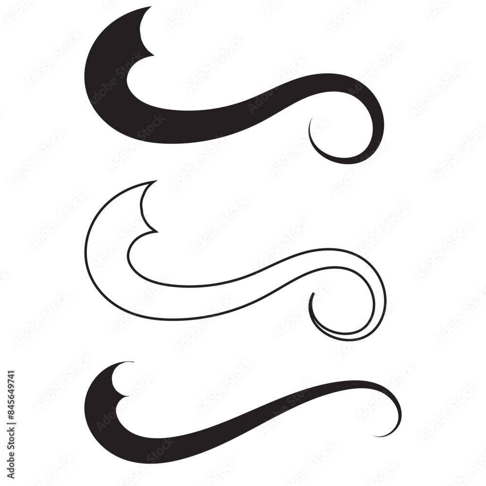 Swoosh, swash underline stroke set. Hand drawn swirl swoosh underline calligraphic element. Vector illustration. Swoosh, swash underline stroke set. Hand drawn swirl swoosh underline calligraphic element. Vector illustration.