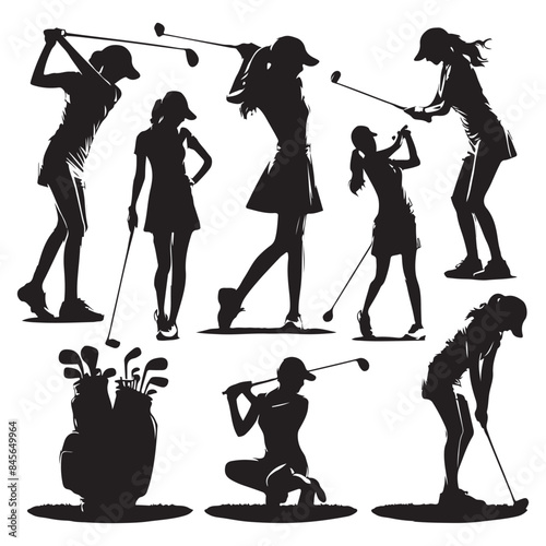 Silhouette set of golfer. Vector isolated illustration