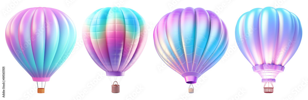 Naklejka premium 3D iridescent hot air balloon shape set