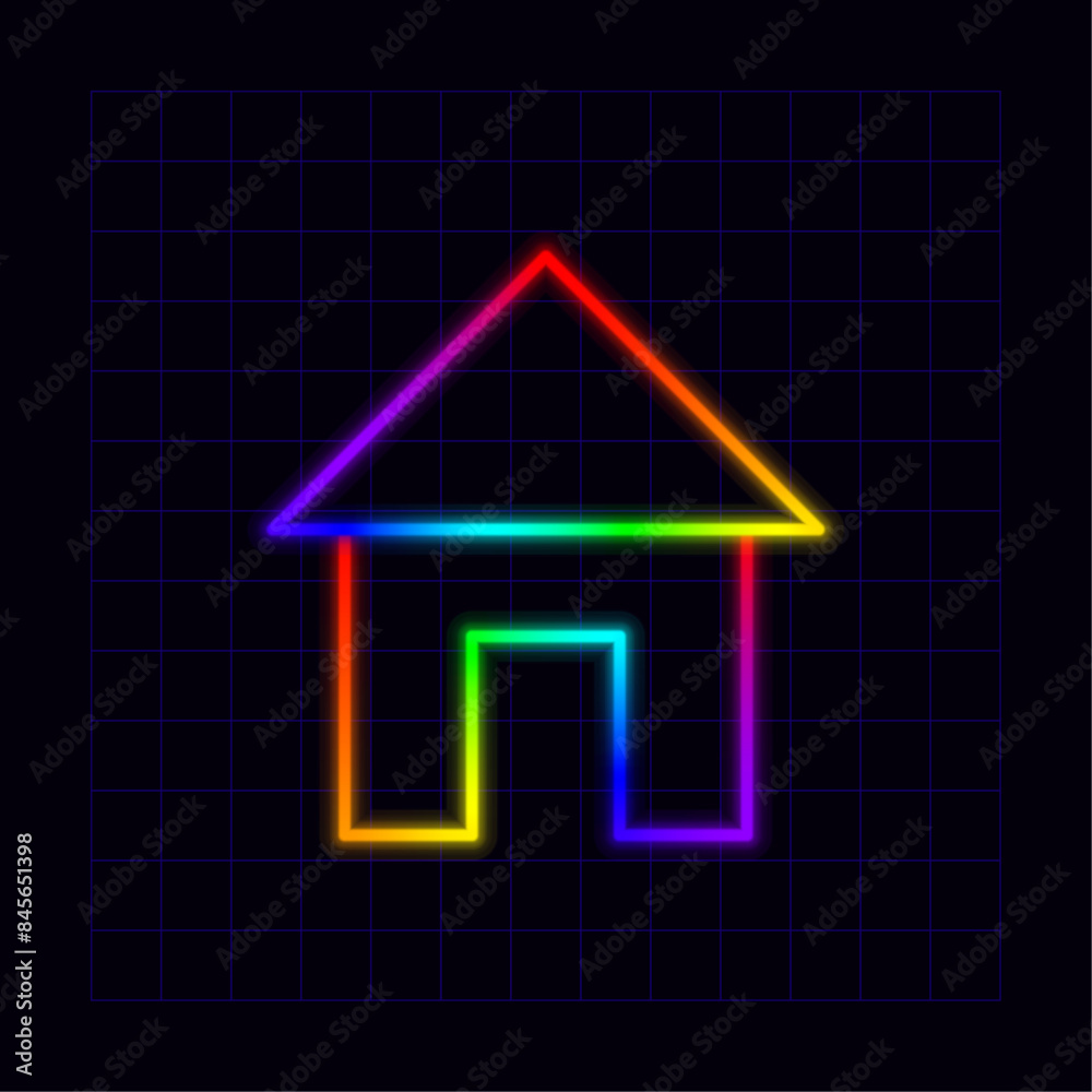 Home icon, neon rainbow visuals, gradient mesh graphics, glowing colorful aesthetic. Home icon, neon rainbow visuals, gradient mesh graphics, glowing colorful aesthetic.