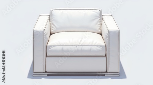 Modern white leather armchair standing on white background