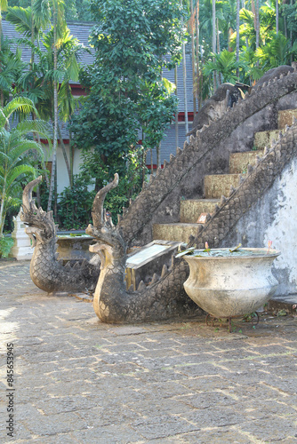 Old Naga staircase in Wat Chiang Man, Chiang Mai, Thailand photo