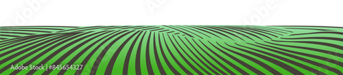 Farm field landscape on small hills. Furrows pattern in a plowed prepared for crops planting. Rows of soil, rural countryside perspective horizon view. Vector engraving sketch illustration.