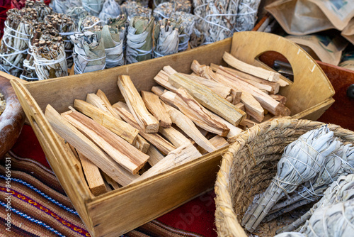 Bulnesia sarmientoi sticks also known as palo santo, guayacan, holy wood, lignum vitae, sacred wood photo