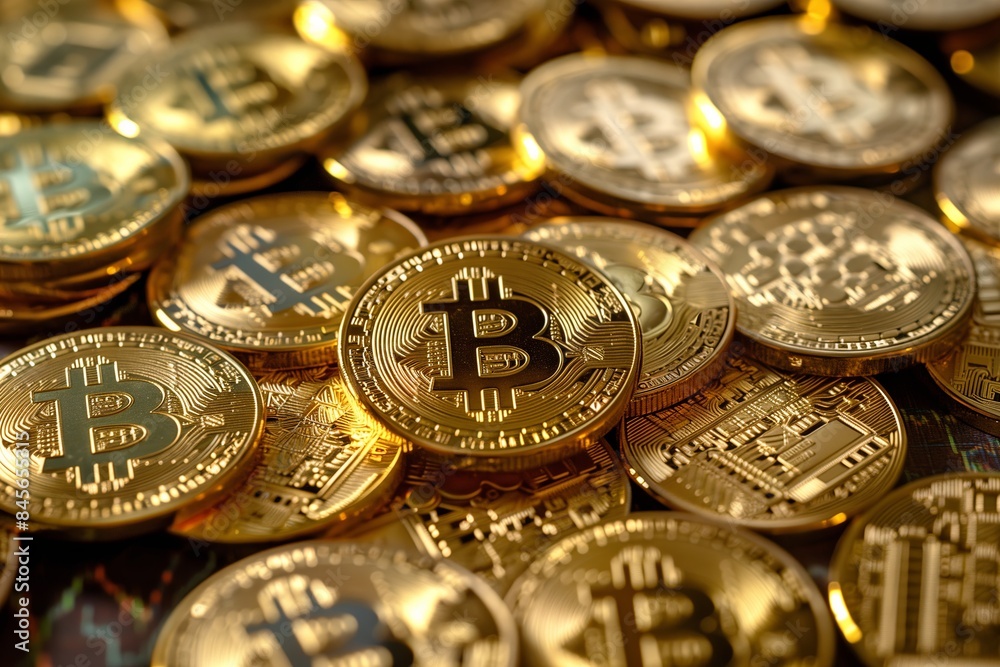 Close-up of stacked Bitcoin coins, highlighting cryptocurrency and financial investment. Ideal for finance, digital currency, and technology themes. Generated AI Close-up of stacked Bitcoin coins, highlighting cryptocurrency and financial investment. Ideal for finance, digital currency, and technology themes. Generated AI