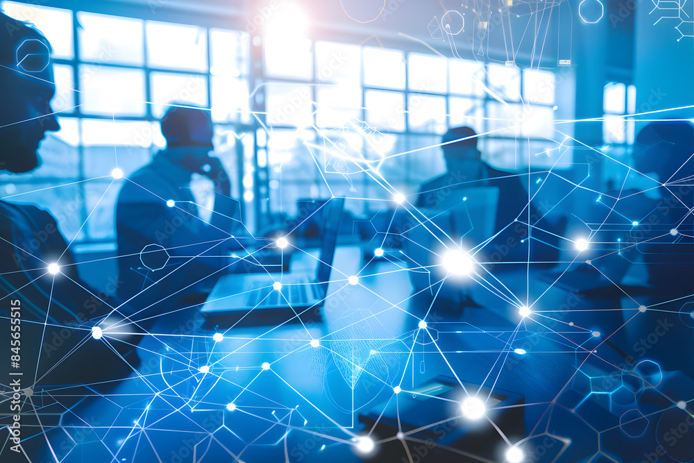 Naklejka premium Digital Synergy: Business Teams Connecting over Big Data