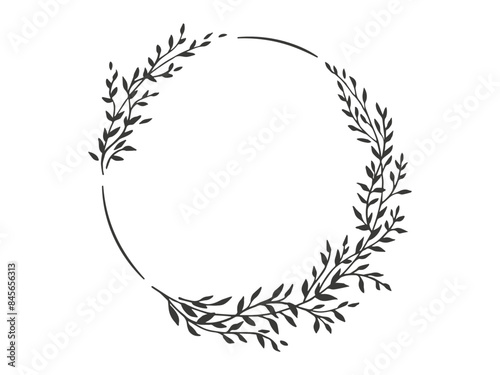 Floral wreath, сircle monogram with hand drawn leaves. Vector botanical illustration for invitation or wedding decor, labels, logo, branding, identity