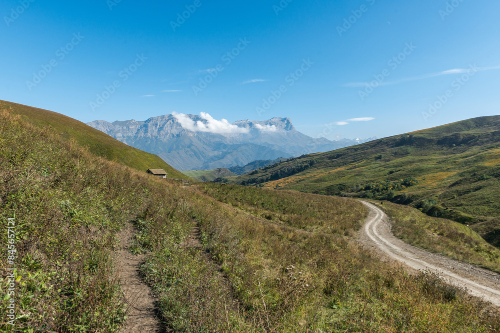 Obraz premium Stunning view of Aktoprak pass between Baksan and Chegem gorges. Caucasus mountains. Kabardino-Balkaria, Russia.
