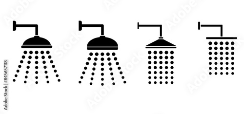 Cartoon Home, hotel shower head with water drops. Vector bathroom tools. Water shower symbol. for shower stall or shower bath and bath room, bathing hot water. Douche icon. Showerhead logo