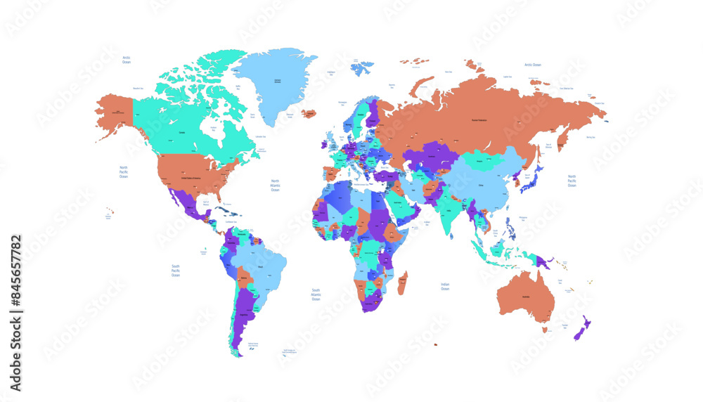 Naklejka premium World map. Modern color vector map. Silhouette map. 