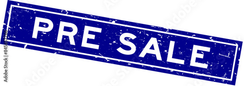 Grunge blue pre sale word square rubber seal stamp on white background