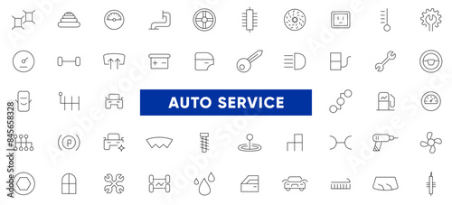 Auto service, car repair icon set. Car servicing and garage. repair, maintenance, inspection, parts, units, elements line icon pack. Thin outline icons vector