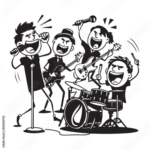 Vector illustration of a stick figure music band with four members