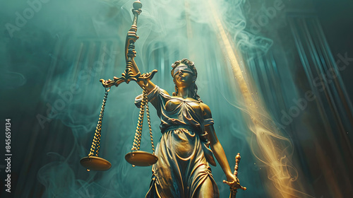 statue représentant la justice avec glaive et balance de thémis photo