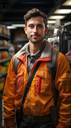 Portrait of Gas Station Attendant: Service personnel at work.