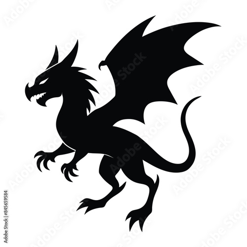 Flying dragon silhouette vector illustration on white background