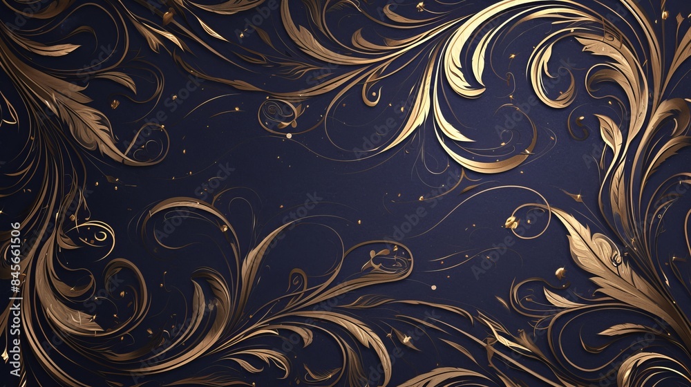 Golden floral ornaments forming a frame on a dark blue background Golden floral ornaments forming a frame on a dark blue background