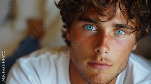 Close Up Portrait of Young Man With Blue Eyes